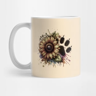 Paw print, sunflower, floral, flowers, pop grunge minimal style, pet lovers, animal lovers Mug